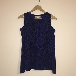 Micheal Kors Blue Animal Print Cold Shoulder Top